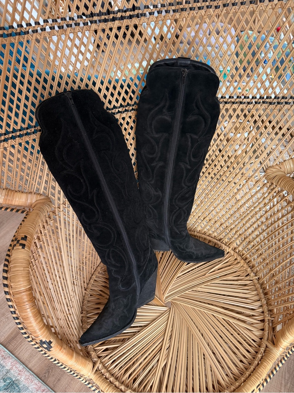 Free People Black Over-the-Knee Suede Western Boots - Picture 3 of 5